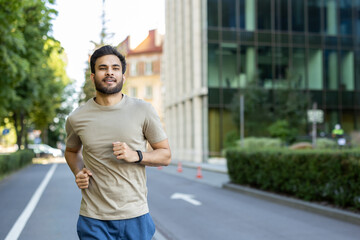 Indian young man doing sports and running outside on the street