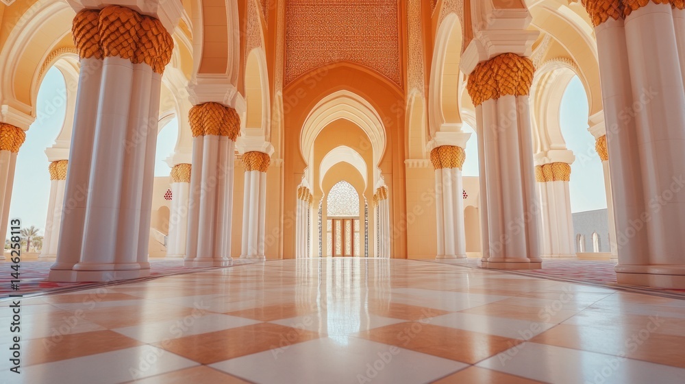 Poster ornate hallway of a mosque featuring archways and columns