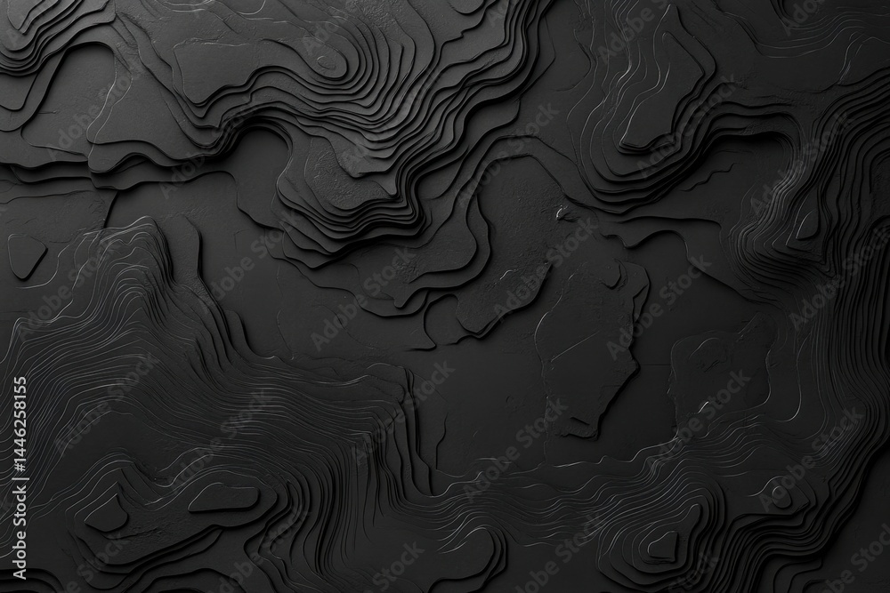 Poster dark minimalist abstract cube topography features unique layered textures and flowing lines in a sea