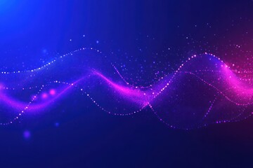 Abstract wave, glowing particles, dark blue background, technology concept