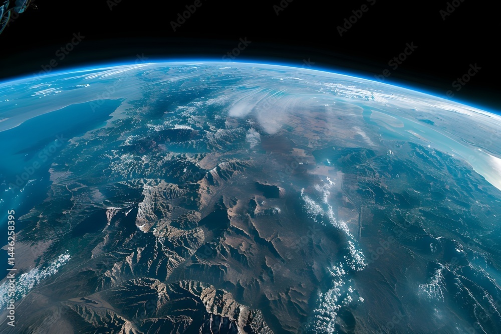 Wall mural astronaut's view: surreal composite image simulating an astronaut's view of earth from space