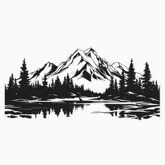 Mountain lake forest trees reflection nature landscape scenic outdoors wilderness adventure travel peak range silhouette