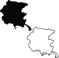 Map of Friuli-Venezia Giulia Italy Silhouette Flat and Outline Design