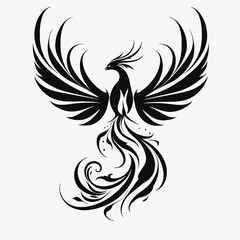 Obraz premium Phoenix bird wings black and white mythical creature tattoo design illustration art drawing graphic animal silhouette