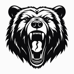 Fototapeta premium Bear head vector illustration angry bear roaring bear grizzly bear animal wildlife predator mammal design silhouette