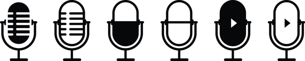 Microphone Icon Set | Podcast Recording and Live Streaming Symbols