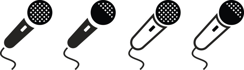 Microphone Vector Icon Set | Simple Black and White Mic Graphics for Podcast, Presentation, or Karaoke Design