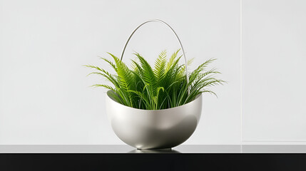 A minimalist planter basket, crafted from sleek metal, stood gracefully against a transparent backdrop, its clean lines and neutral tones inviting viewers to imagine the vibrant greenery within.