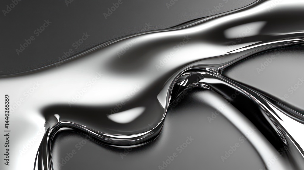 Poster Abstract close up of flowing liquid chrome like material
