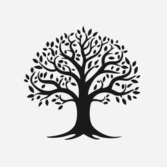 Obraz premium Tree silhouette vector graphic illustration nature forest branch leaves design growth art black and white