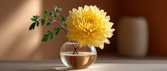 Yellow flower blooms in round vase