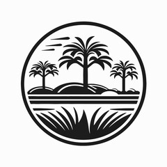 Palm tree island tropical landscape nature beach ocean sea vector illustration graphic design logo art silhouette