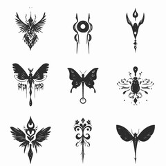 Tattoo designs insect butterfly moth beetle abstract illustration art graphic vector set collection silhouette