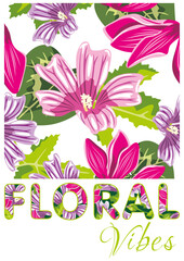 Seamless pattern with wildflowers and cyclamen isolated on white. Floral vibes