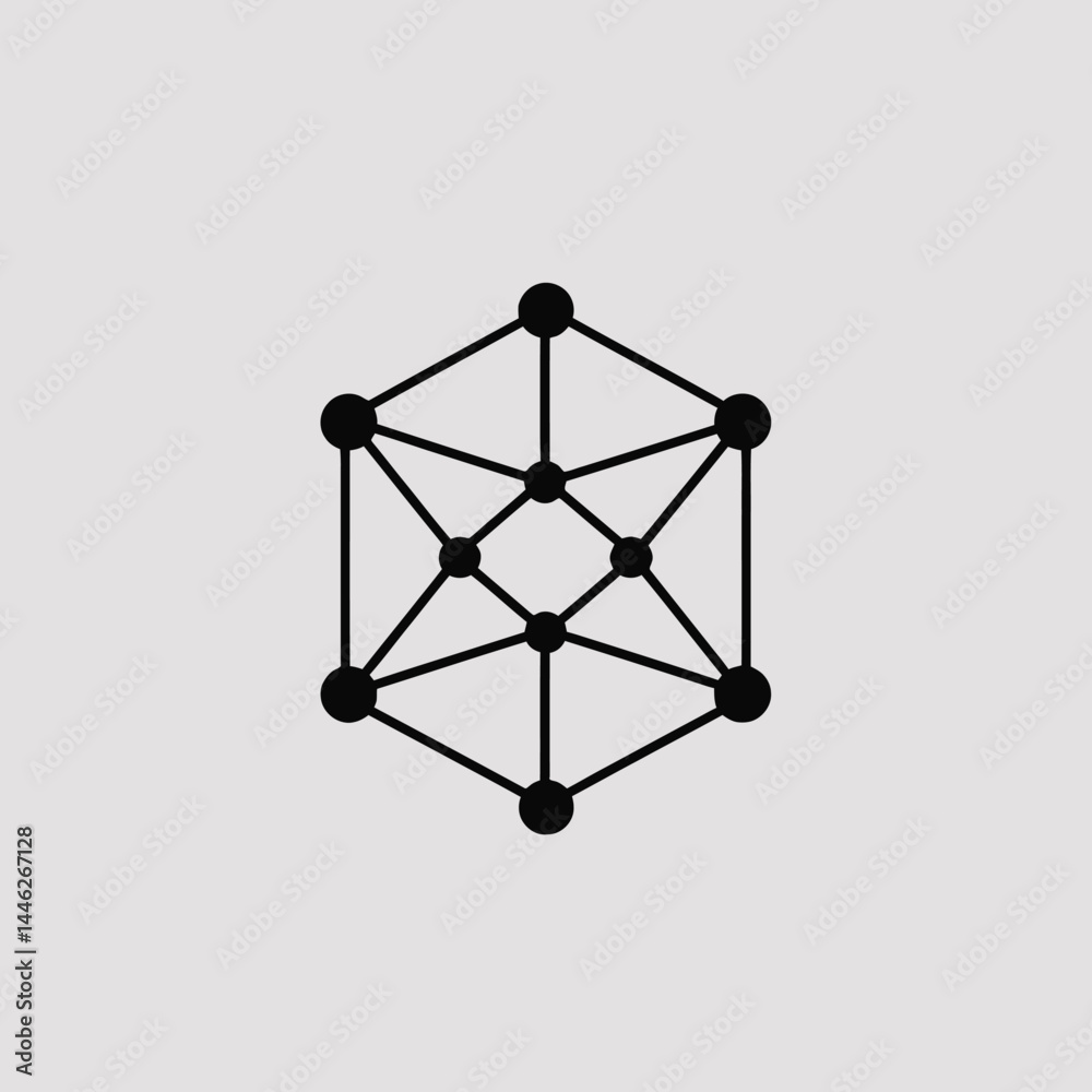 Poster geometric shape abstract design connection network cube structure lines dots technology concept art 