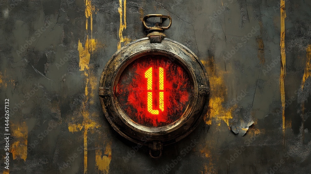 Poster steampunk pocket watch displaying the number eleven in red