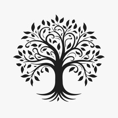 Obraz premium Tree of life black silhouette vector illustration design nature symbol leaves branches roots concept art