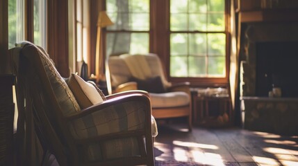 Cozy living room with chairs and natural light shining through