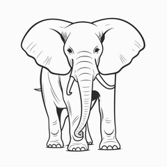 Naklejka premium Elephant outline drawing animal illustration african wildlife mammal zoo safari big tusks trunk ears silhouette