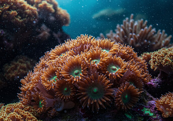 Obraz premium Vibrant coral reef with sea anemones in a serene underwater setting 