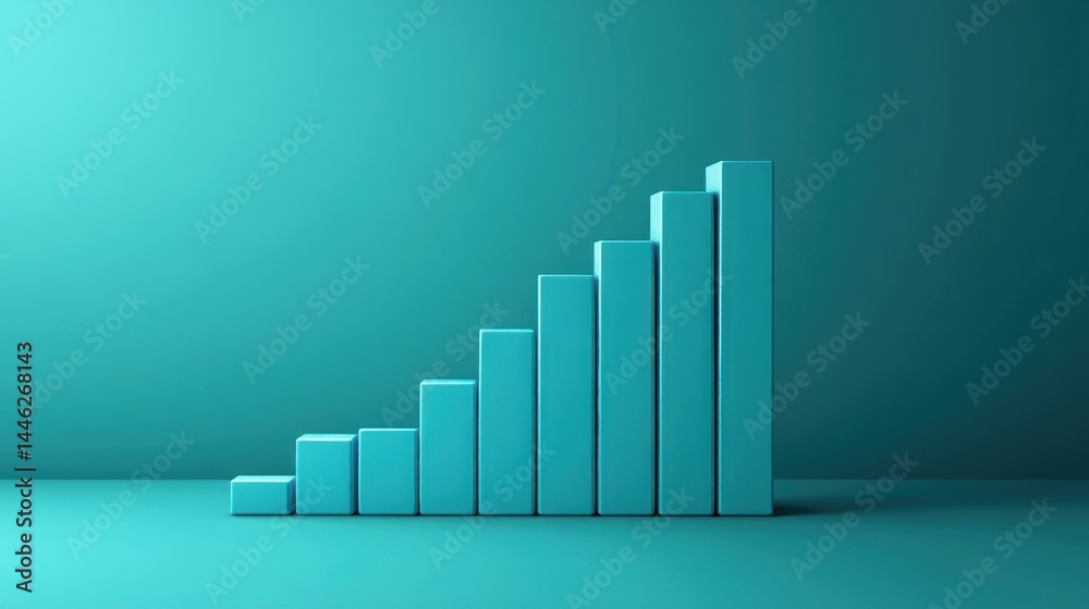 Poster Cyan bar graph shows steady consistent growth and progression
