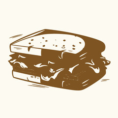 Delicious sandwich bread tomato lettuce cheese food lunch snack tasty healthy cartoon illustration silhouette