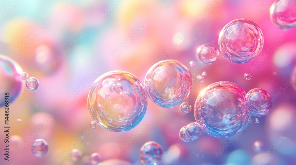 Poster Abstract colorful bubbles float in a vibrant light filled space