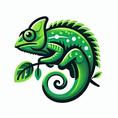 Elegant Chameleon Silhouette Framed by Circular Green Shape