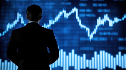 Businessman analyzing stock market data with focus and attention