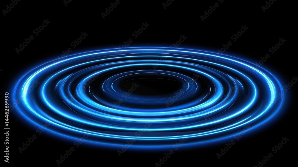 Poster Glowing blue concentric circles create a mesmerizing vortex effect