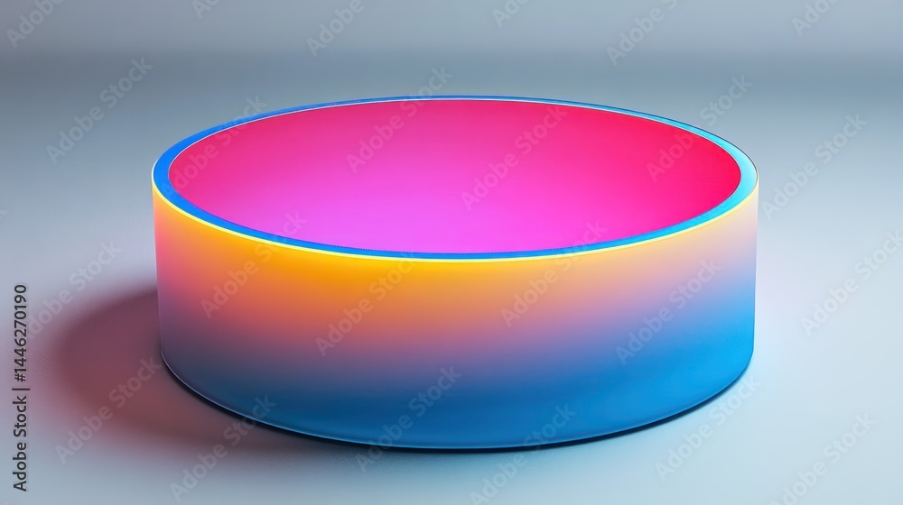 Poster Gradient colored cylindrical platform in front of a grey background
