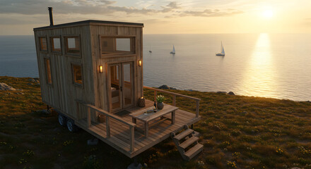 Tiny House With Ocean View At Sunset Offers Serene Living