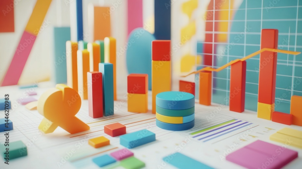 Poster Colorful statistical data representations create an abstract business presentation scene