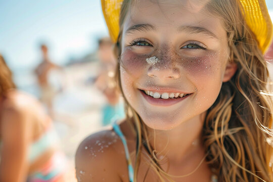 Joyful family enjoying one day of laughter and play in sun and sand at beach, creating cherished memories together filled with happiness and love    