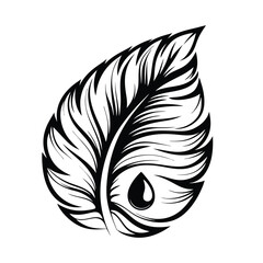 Obraz premium Leaf Detailed Black and White Silhouette, Elegant Minimalist Illustration, Drop Accent