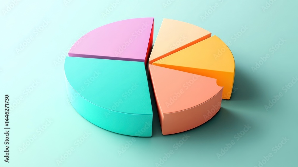 Poster Colorful segmented circular chart demonstrating data visualization on blue background
