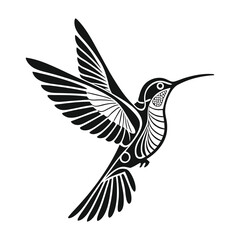 Vector Illustration of a Stylized Hummingbird Silhouette Featuring Elegant Wing Patterns and Minimalist Design for Wildlife, Nature, and Decorative Art Projects