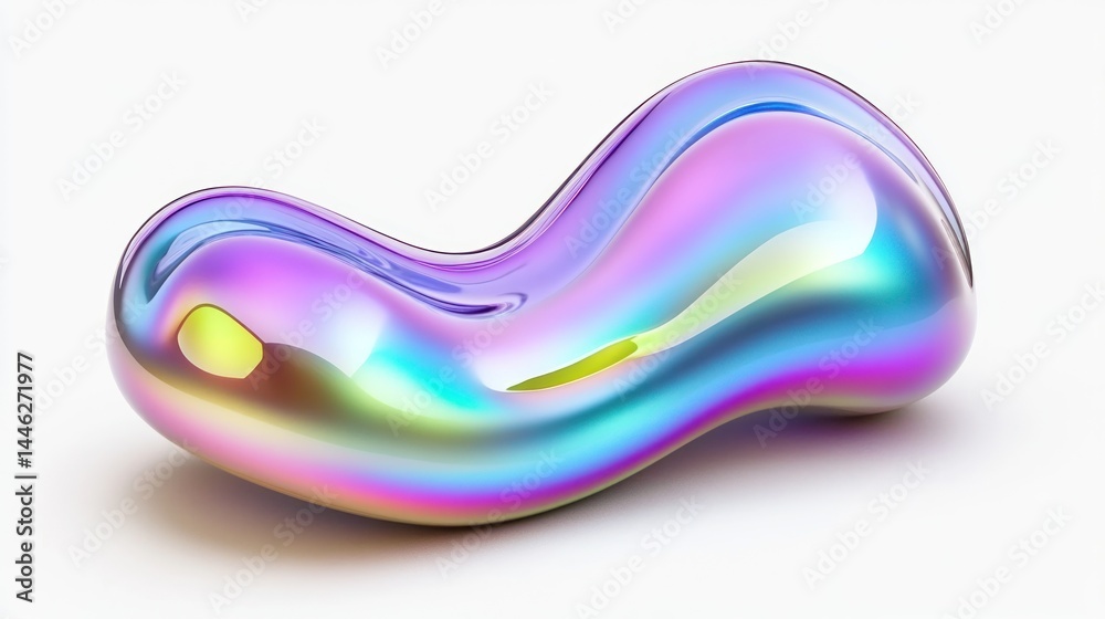 Poster Abstract iridescent object with fluid shape shines brilliantly
