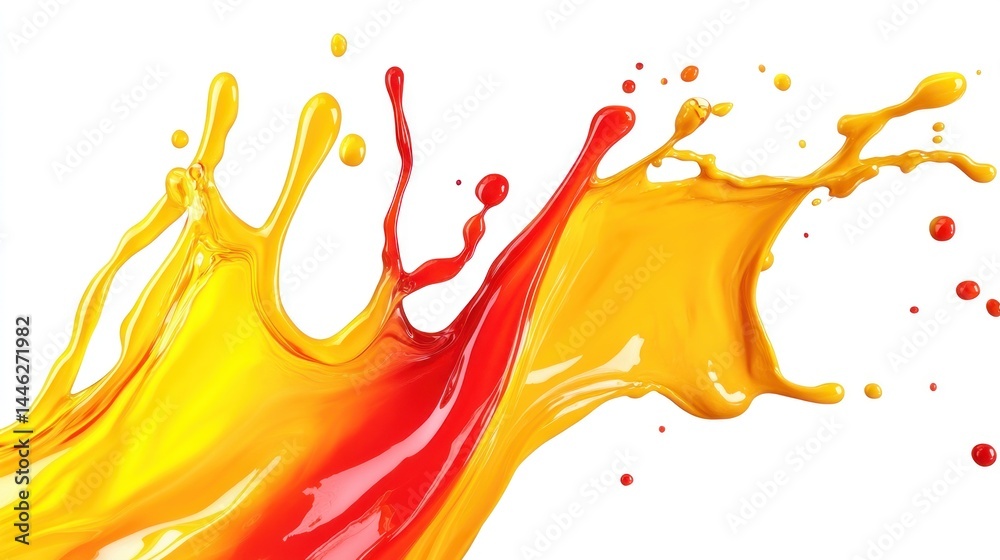 Poster Splashing vibrant colors red and yellow paint create dynamic action