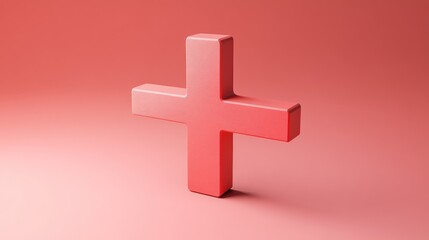 Obraz premium A three dimensional plus sign rendered in a red hue
