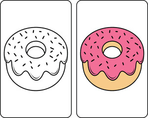 Adorable Donut and Pastry Coloring Pages for Children Kawaii Style Donuts with Smiling Faces and Icing for Creative Fun