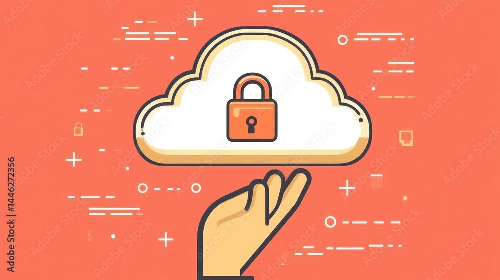Poster hand holding a cloud with a padlock for data security