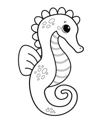 Cartoon seahorse. Coloring page. Vector cute illustrations