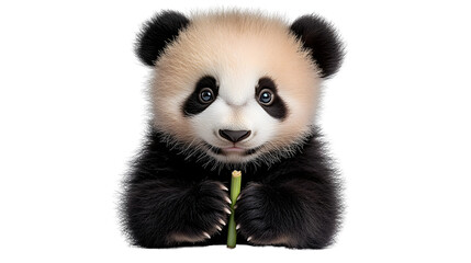 Obraz premium Adorable Baby Panda Holding Bamboo Shoot Cute Wildlife Animal Portrait