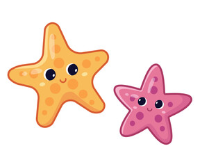 Two cartoon starfish. Vector cute illustrations