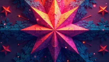 Geometric eight-pointed star, sharp angles, symmetrical design, texture, element