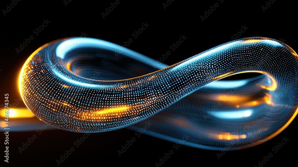 Poster An abstract glowing three dimensional infinity loop on a dark background