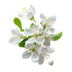 white musk blossom and flowers rising in white background