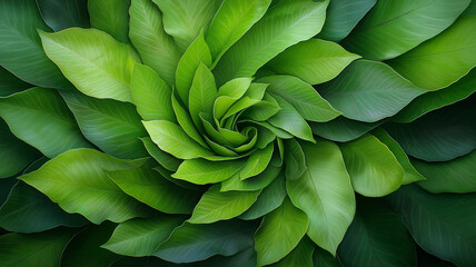 Vibrant green leaves in spiral pattern create calming effect