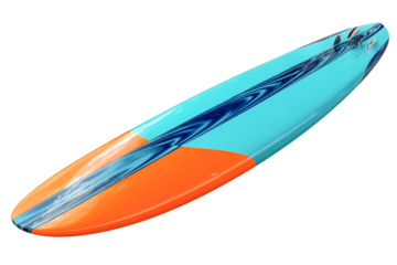 Vibrant Surfboard Ready for Ocean Thrills Summer Fun Aqua Orange Blue Design,